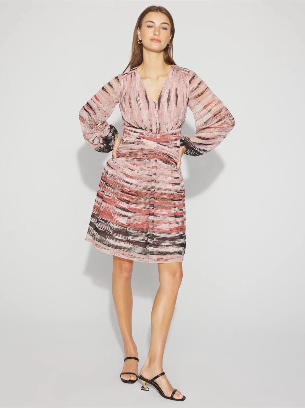White‎ House Black Market Size 8 Multicolor Striped Long Sleeved Modest Dress